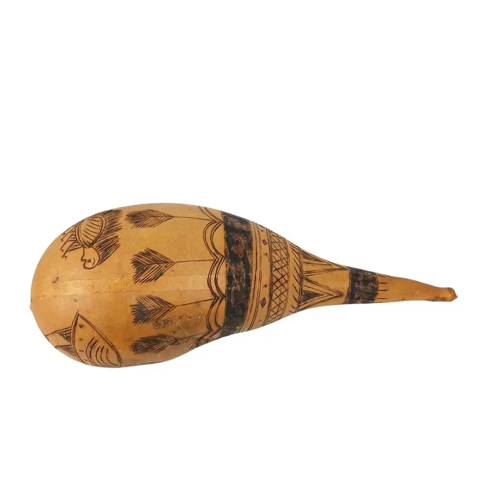Vtg Hand Crafted South American Gourd Musical Instrument Piranha Porcupine 15